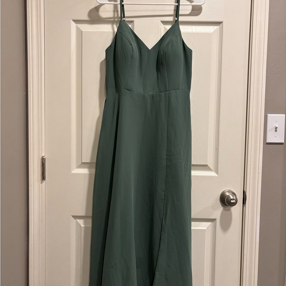 Azazie Forest Green Spaghetti Strap V-Neck Maxi Dress